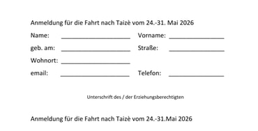Anmeldung Taize 2026